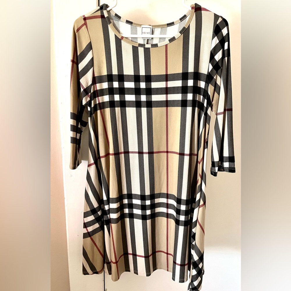Beige plaid tunic dress M